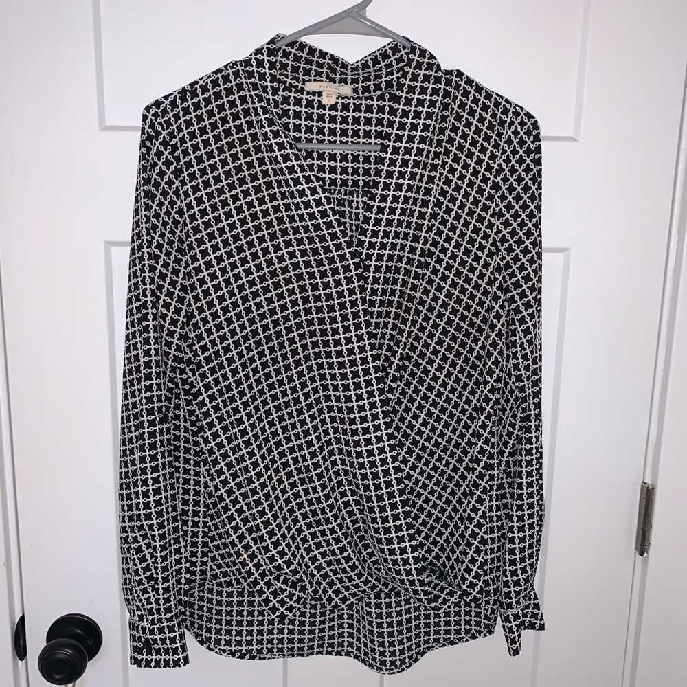 Pleione Wrap Style Blouse Long Sleeve Patterned